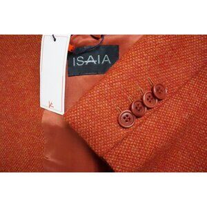 Isaia Napoli Orange Red Woven Tweed Wool Sport Coat Jacket 40R NEW